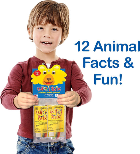 WIKKI STIX Animal Activity Pak, 12 Zoo Animals with Hands-on Activity, Made in The USA