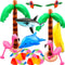 16 Pack Inflatable Palm Flamingo Tree Beach Ball, Giant Tropical Toys for Pool Party Decor