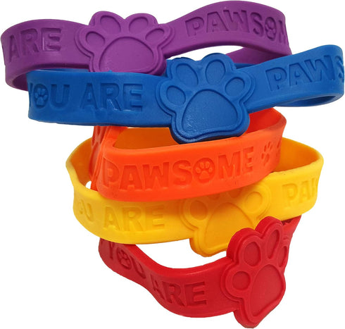 Paw Print Rubber Bracelets, 'You are Pawsome' Party Favors