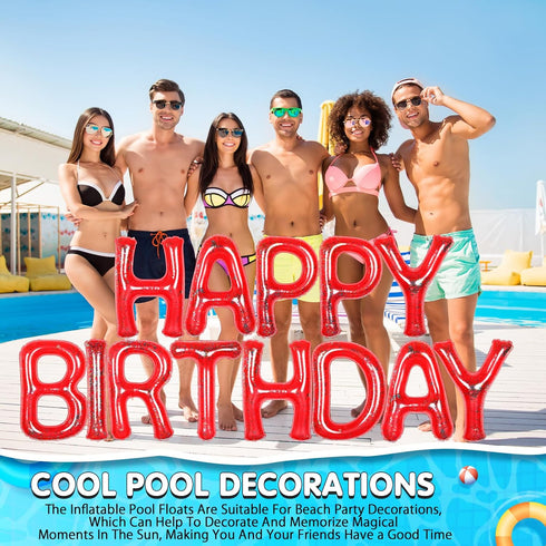 20'' Summer Shappy Happy Birthday Pool Large Floating Letter Balloons with Adhesive Dots Inflatable Pool Decorations