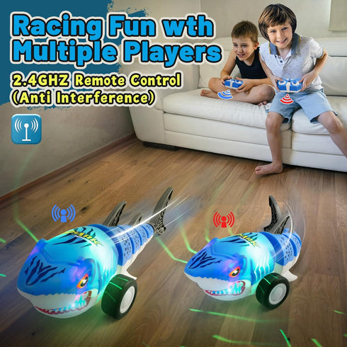 Kids,2.4Ghz Shark Remote Control Car for Electric RC Shark Toys with Glowing Light and Flexible Tail,Rechargeable Robot