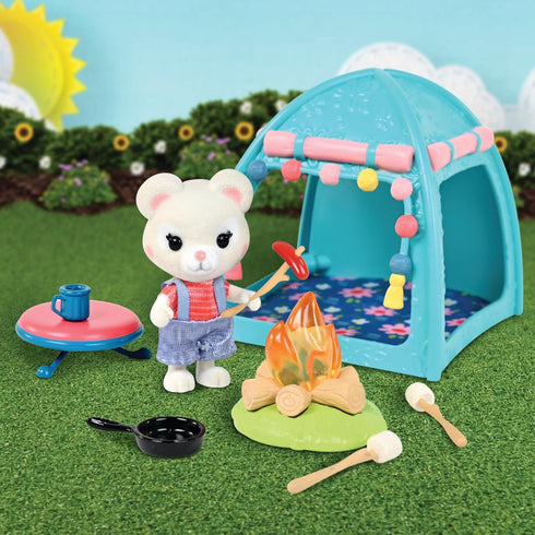Smores & More Camping Trip, Complete set with Miniature Doll Figure, 10 Pieces , Ages 3+