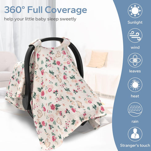 100% Summer SERAPHY Muslin Cotton Car Seat Covers for Babies, Universal Baby Car Seat Cover, Breathable Muslin Carseat