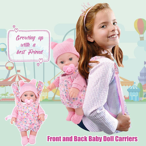 12" Set 3+ DOTVOSY Baby Doll with Clothes and Baby Carrier for Dolls Reborn Baby Doll Accessories Include Feeding