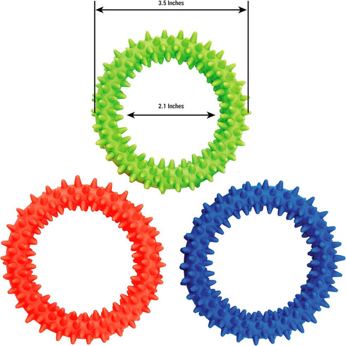Pick A Toy Fidget Ring and Sensory Toy 3 Pack - Soft, Flexible Rubber Rings with Textured Spikes in Blue, Neon Green,