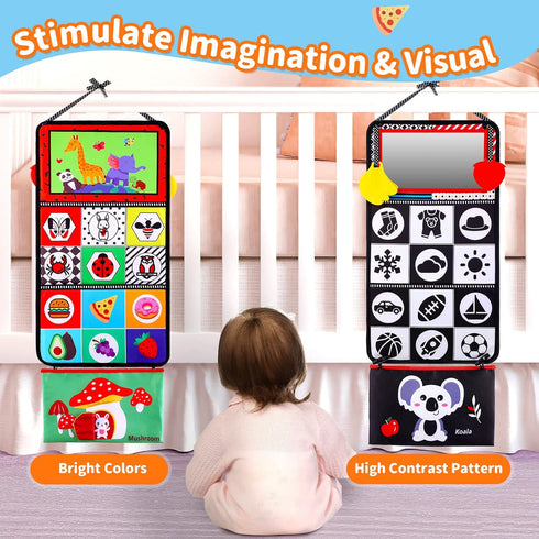 Baby Tummy Time Toys with Mirror, Books, Teethers - For 0-12 Months, Montessori Crawling Toys for Boys & Girls