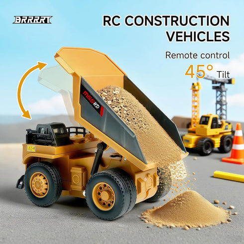 BRRRRT 1/64 Toy,8-Channel 3+ RC Dump Truck,Full Proportion Mini Dump Truck Remote Control Toy with Metal Bed & Light