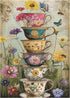 PPuzzling 1000 Vintage Flower Cup Puzzle for Adults Pieces, Nature Challenging Spring Floral Plant Puzzles, Retro Cups