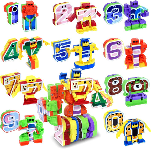 10-in-1 3+, 10 Animal Number Robots Transforming Toys STEM Learning Toys for Kids Ages Number Blocks with Digital