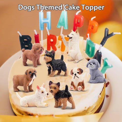 12PCS Realistic Dog Figurines, Hand Painted Tiny Puppy Animals Toy, Dog Cake Topper Gift for Kids & Toddlers