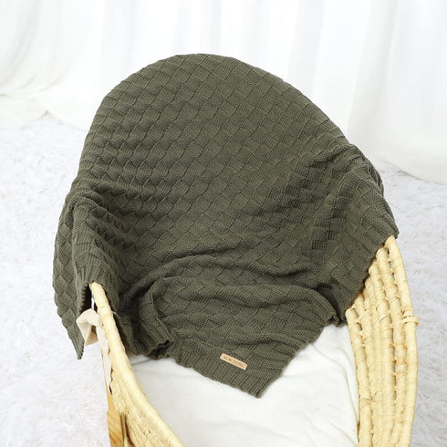 LAWKUL Baby Blankets Cable Babe Checkered Soft Cuddle Newborn Infants Receiving Swaddle, Dark Green 40"x30"