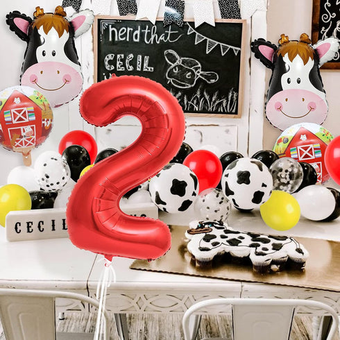 Cow Balloons for 2nd Birthday Party Decorations | Large Number 2 Balloon | Cow Print Barnyard Balloon Supplies