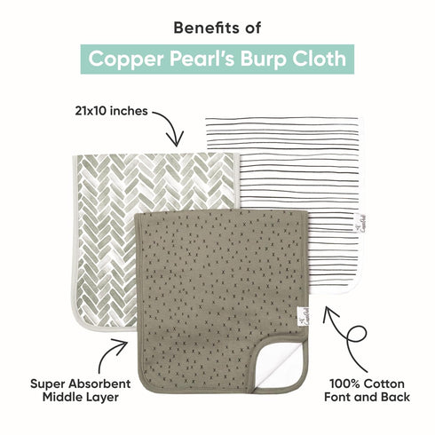 21''x10'' 3-Pack Set Copper Pearl Baby Burp Cloth Large Size Premium Absorbent Triple Layer Gift Aussie