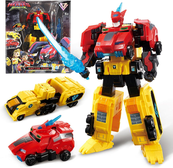 QUANTUM HEROES DINOSTER Transforming Toys, 2-in-1 Transforming Robot Raptor Tron, 7.48-inch Action