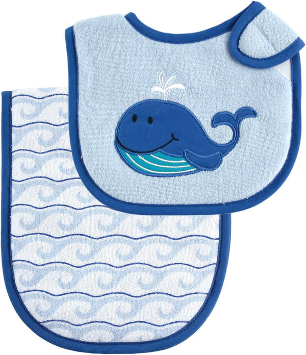 Luvable Friends Unisex Baby Bib and Burp Cloth Set, Blue, One Size