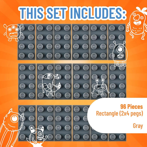 Strictly Briks Classic Brick Starter Kit - 96 Gray 2x4 Stud Pieces - Creative Building Set for Ages 3+