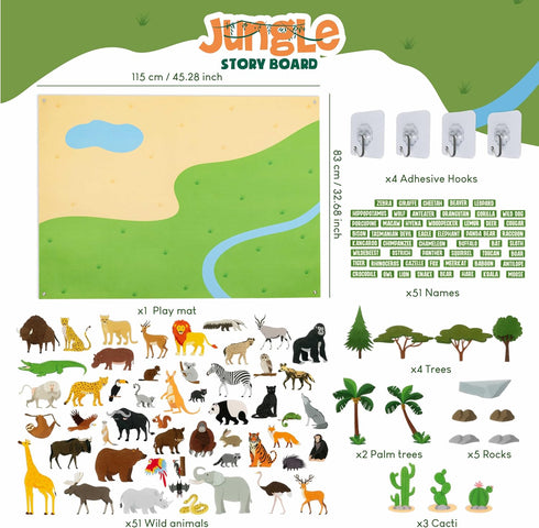 116 3-8 BONNYCO Felt Board for Toddlers with Jungle Animals Figures. Montessori and Sensory Toys, Birthday Gifts