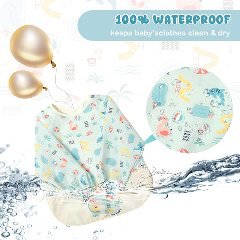 Mess-Free Long Sleeve Baby Feeding Smock - Waterproof Bibs for Infants and Toddlers