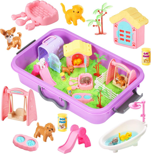 Carolart Pet Sensory bin,Dog and Cat Sandbox for Kids,Kids Play Sand Kit,Pet