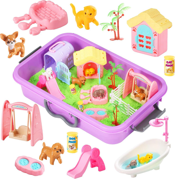 Carolart Pet Sensory bin,Dog and Cat Sandbox for Kids,Kids Play Sand Kit,Pet