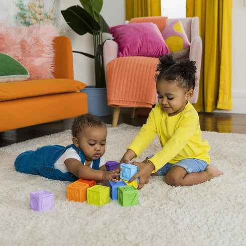 Bright Starts KaledioCubes 9pk Stack & Squeeze Blocks Baby Bath Toys - Play & Learn with Colors, Numbers & Shapes