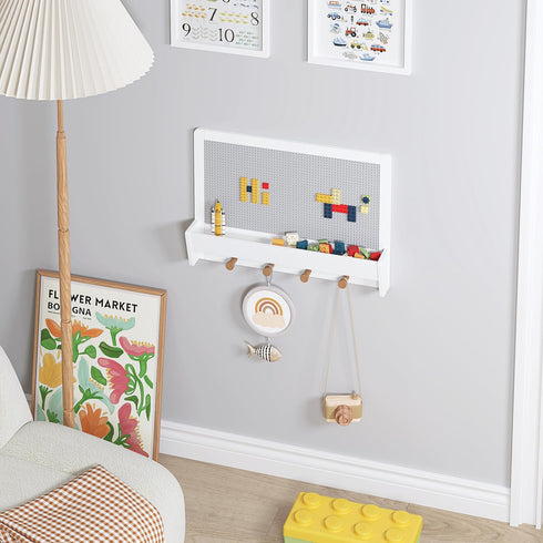 2 1 UTEX in Building Block Wall Panel for Kids with Shelf and Hooks, Wood Wall Shelf for Playroom, Nursery
