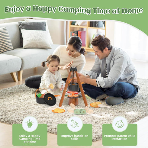 Set, Set 3+ Kids Camping Toy Pretend Play Cooking with Spray Stove, Food Toys, Tableware, Outdoor Toddler Campfire Toys