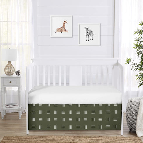 Sweet Jojo Designs Hunter Green Boho Mudcloth Boy Girl Baby Crib Bed Skirt Nursery Dust Ruffle White Bohemian Woodland