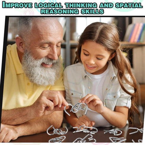Set 8 Yilloog Metal Wire Puzzle of with Pouch, Brain Teaser Puzzles IQ Test Ring Disentanglement Unlock Interlock Game