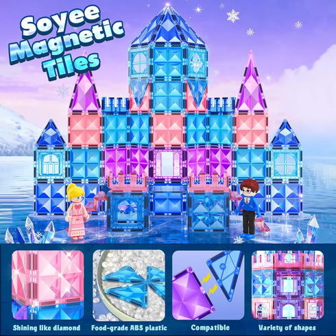 102pcs 2 2 4-5 6-8 3 4 5 6 7 8+ Magnetic Tiles with Stairs Dolls Princess Castle Building Girls Toys Age Magnetic