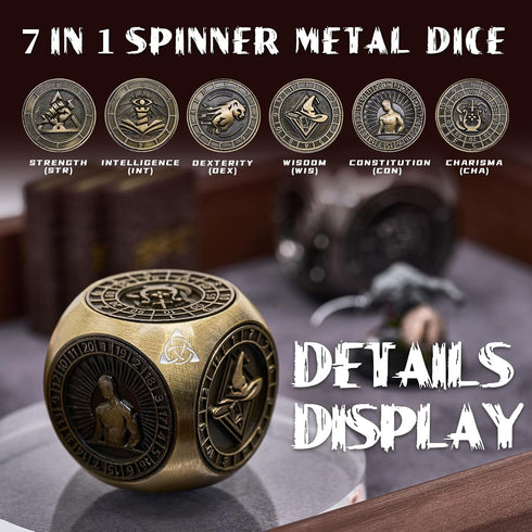 Spinner,7 1 Metal Fidget in Unique Polyhedral Fantasy Gaming Dice for Tabletop RPG Accessories(Bronze)