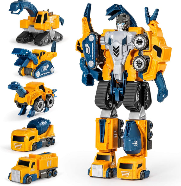 MIEBELY Toddler Robot Construction Vehicles Set 5Pcs Transforming Robots for Kids -