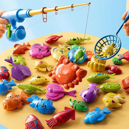 LILYBUDS 3-5 4-8, 3 4 5 6 7 8 Magnetic Fishing Game Toys for Kids Toddlers Water Table Bathtub Toys with Pole Rod Net