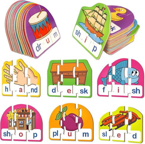 CVCC & CCVC Puzzle Cards for Kids, Word Games, Phonics Games, Speech Therapy Toys, Learning Spelling