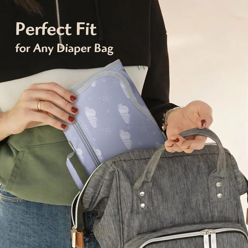 3-in-1 Anti Roll Diaper Changing Pad Mat with Swaddle Strap Portable Waterproof Foldable Travel Station Built