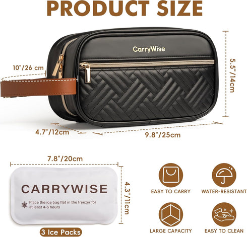 CarryWise 8+ 3 Packs Black Breast Milk Cooler Bag Large Capacity, Keeps Milk Cold Hours, Waterproof Insulated Travel