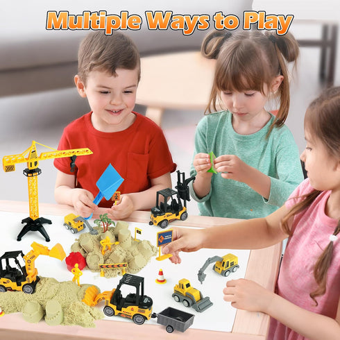 Helsort 37 8 2.2 lbs 3+ Sand Construction Site Kit - Pcs Play Sand Art Kit with Construction Trucks, Folding Sandbox
