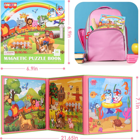 Magnetic Puzzles for Kids Ages 4-6 - 20-Piece Travel Toys Animal Toddler Puzzles for Educational Learning