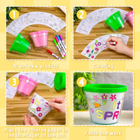 28 16 12 Meanplan Pcs Spring Crafts Spring DIY Flower Pots Paint Your Own Ornament Kit DIY Craft Pot Colorful Markers