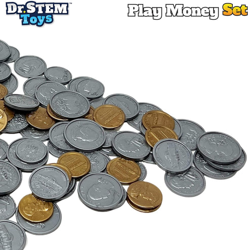 Set 400 Dr. STEM Toys Play Money for Kids: Durable Boxed Provides Pieces of Realistic Fake Money Bills & Fake Coins