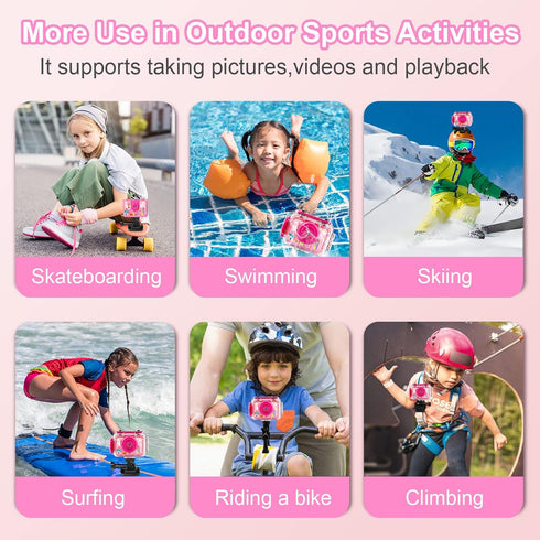 GKTZ Kids Waterproof Camera - Underwater Digital Action Camera Birthday Gifts for Girls Boys with 32GB SD Card, Pool