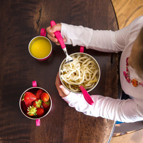 Innobaby Din Din Smart EZ Grip Spoon and Fork Set, Utensil Set for Kids and Toddlers, BPA Free, Pink