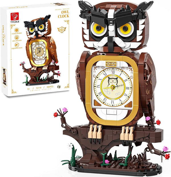 TYCOLE Owl Clock Building Blocks Set, STEM Building Toys with Functional Clock, Collectible