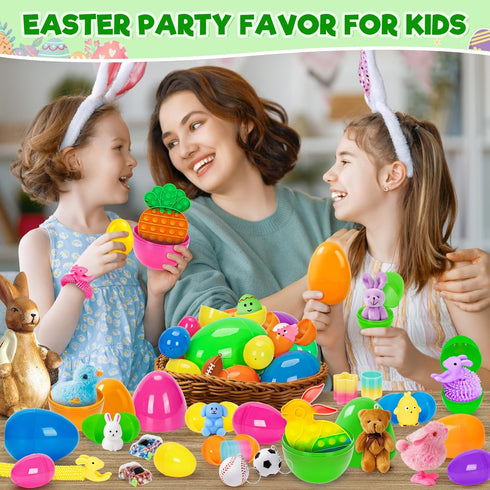 30 Pack 4 IJIGU Prefilled Easter Eggs with Toys, Bulk Mix Sizes Plastic Easter Eggs with Toys Inside, Surprise Eggs