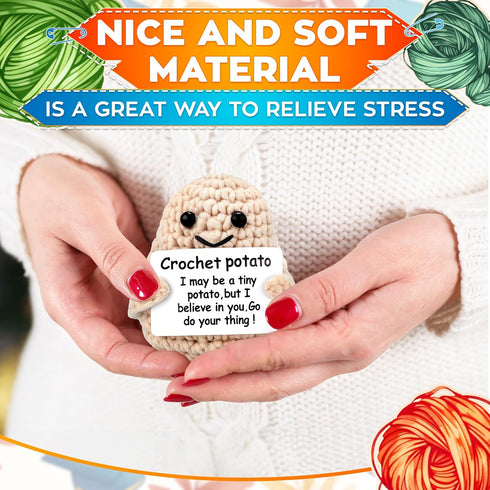 3.14" 2.36" Crochet Potato Potato Stuffed Animal x with Yarn Texture, Includes Mini Card for Encouragement Small Cute