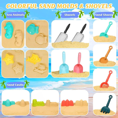 2 Bucket,2 Set,Sand 3-10 Beach Sand Toys for Kids,Sand toys with Collapsible Beach Beach Sifter Shovel,Sand Shovel