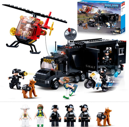 City Police Chase Building Set, SWAT Mobile Command Police Truck Building Toy