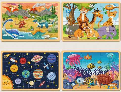 Puzzles for Kids Ages 4-6 Years Old, 4 Pack 24 PCs Jigsaw Puzzles Preschool Educational Brain Teaser Boards Toys Gifts Toddlers Children, Wooden puzzles for toddlers 2-4 3-5 6-8 Year Old Boys Girls