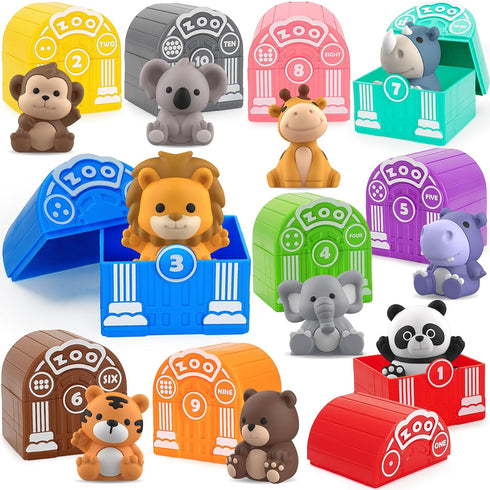 Learning Toys for 1,2,3 Year Old Toddlers, 20Pcs Safari Animals Toys for Montessori Counting & Matching Games