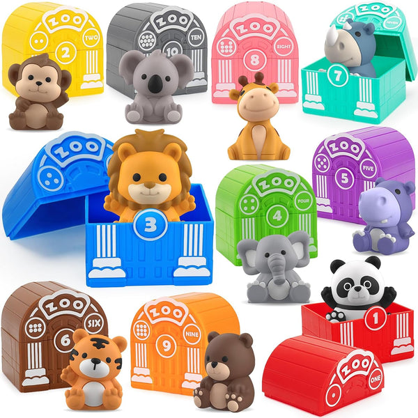 Learning Toys for 1,2,3 Year Old Toddlers, 20Pcs Safari Animals Toys for Montessori Counting & Matching Games